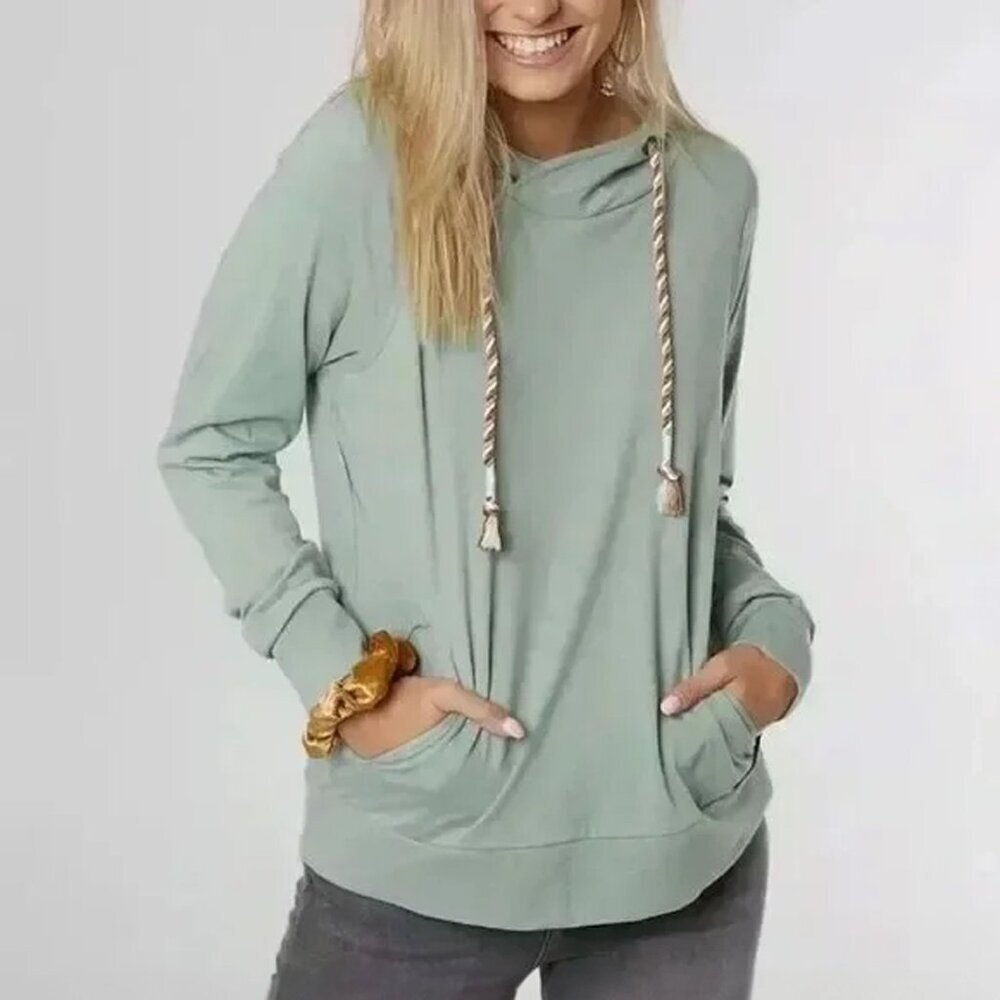 BKE Buckle Sage Mint Hoodie Sz Medium Twisted Rope Drawstrings Kangaroo Pocket